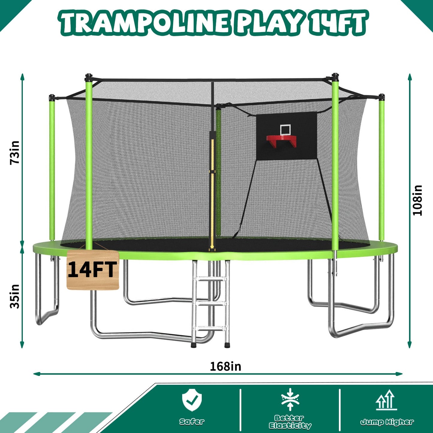 14FT Sports Fitness Trampoline with Enclosure Net