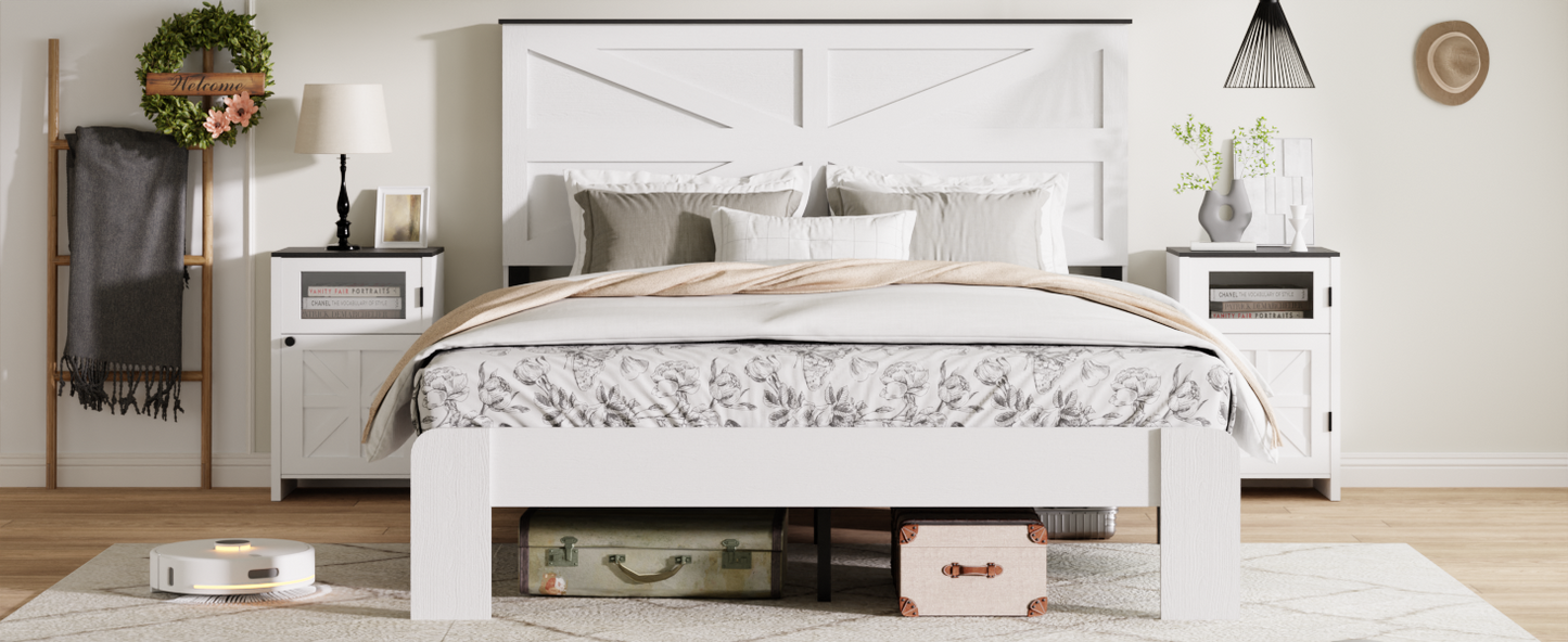 King Wood Platform Bed Frame with Headboard and Storage