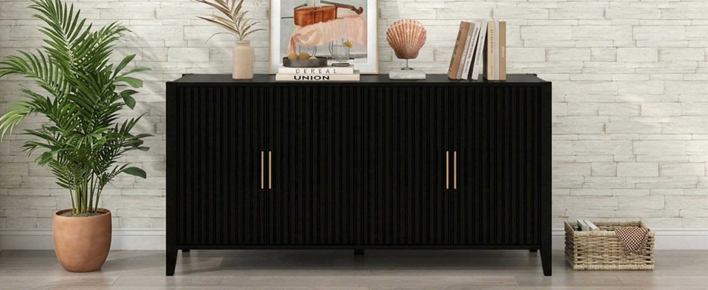 U_Style Modern 4-Vertical Wavy Slatted Doors Sideboard