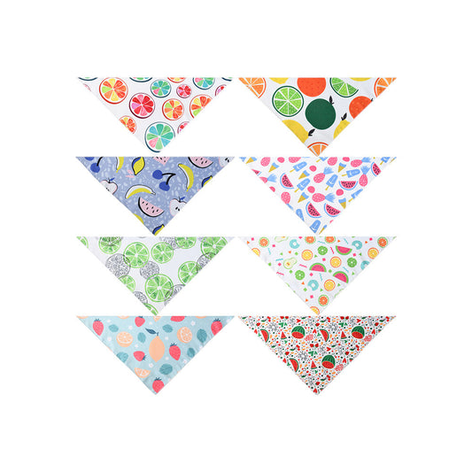 Cross-border New Cartoon Cute Pet Triangle Fresh Fruit Polyester Printed Cat And Dog Saliva Towel Scarf Wholesale