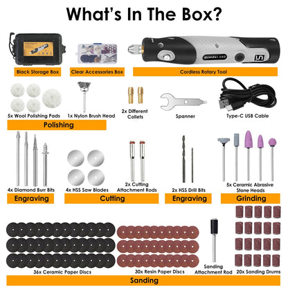 116Pcs 4V Cordless Rotary Tool Kit Power Rotary Tools with 5 Speeds 2000mAh Rechargeable Battery for Sanding Polishing Drilling Engraving Cutting Grin
