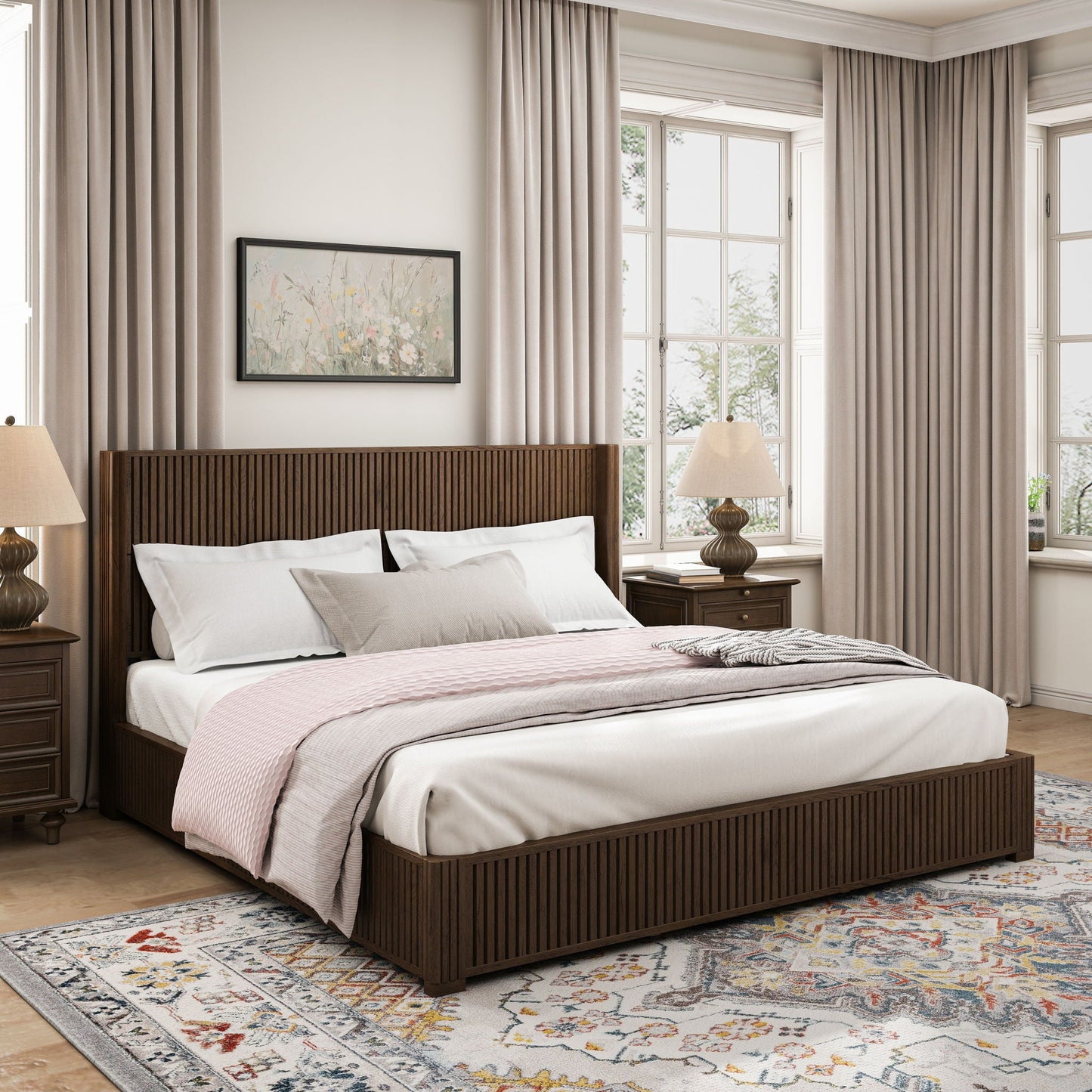 Platform Bed Frame With Headboard, Floor Standing Design