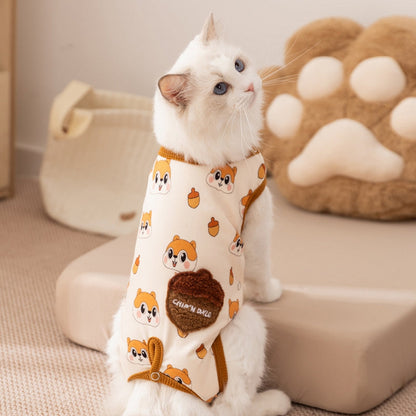 Cute All-Indian Squirrel Dog Sleeveless Clothes, Warm Winter Dog Jumpsuit, Teddy Soft-soled Shirt