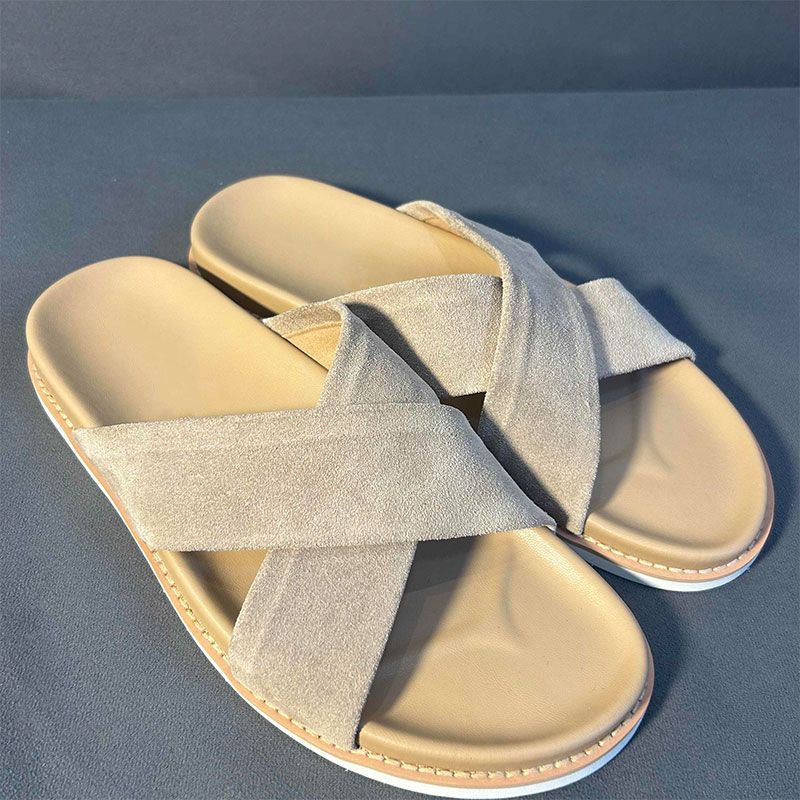 Leisure Sandblasted Suede Leather Men's Slippers