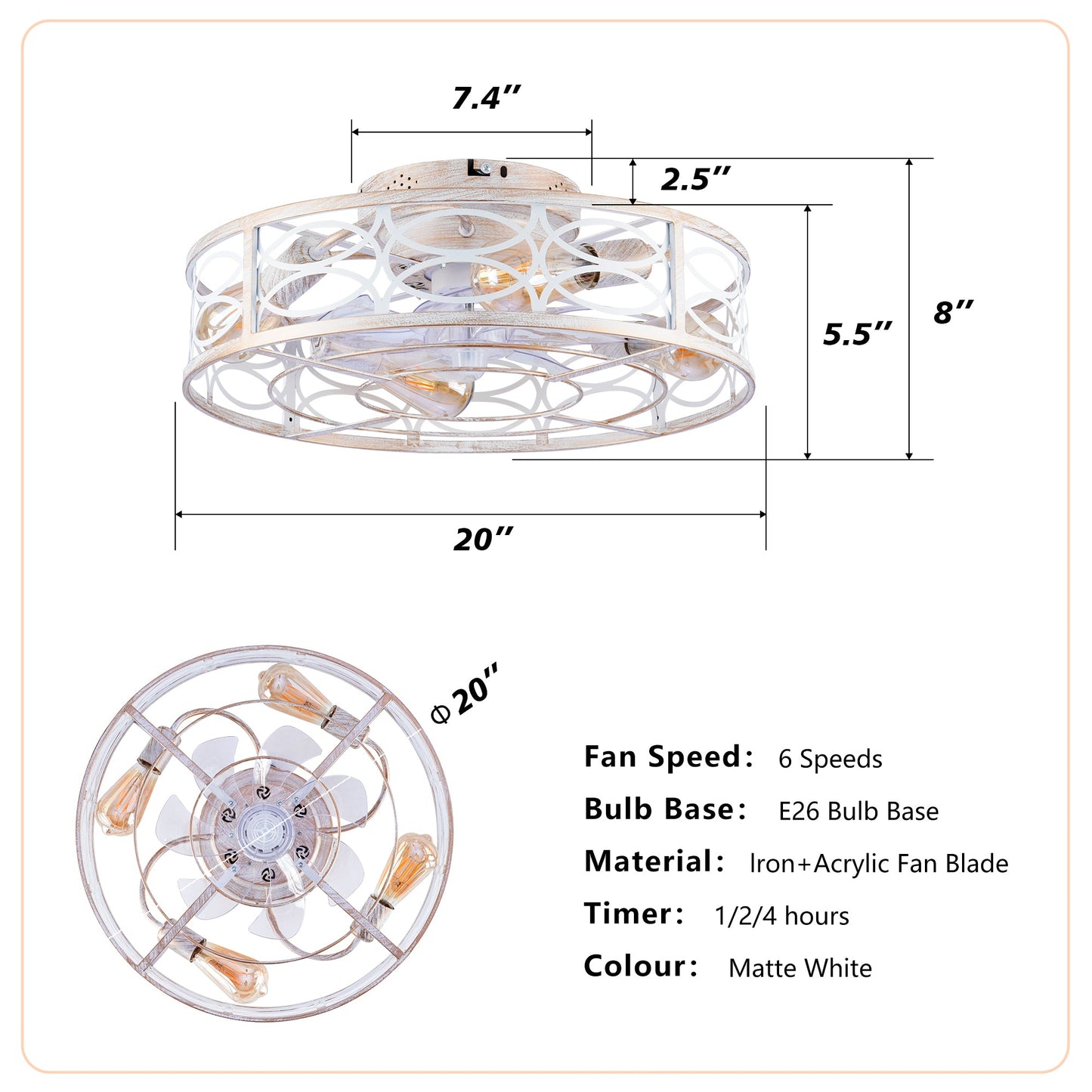 20" Caged Ceiling Fan with Lights and Remote Control