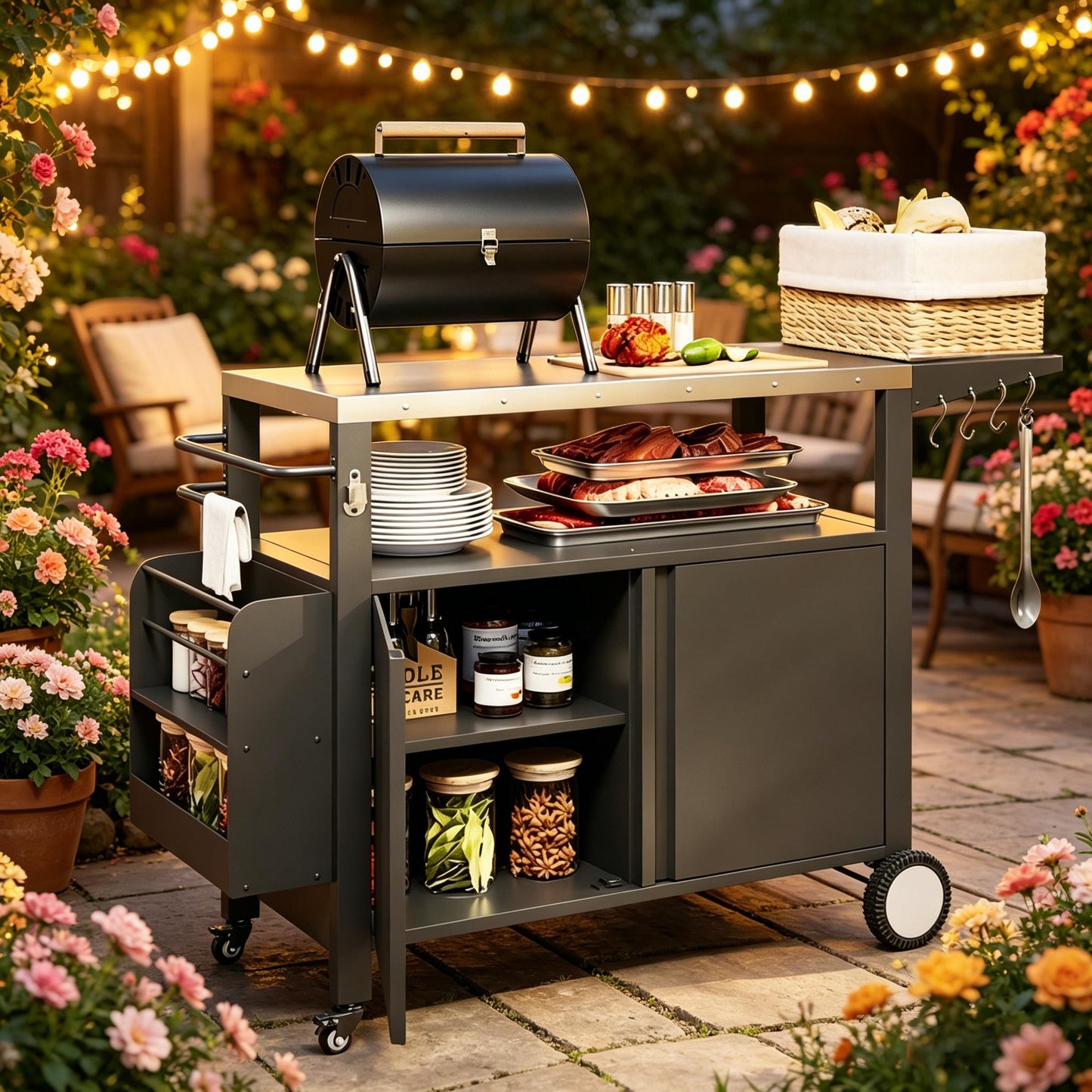 Convenient Kitchen Island, Movable Grill Cart Table, Oven Table, Versatile Bar Cart