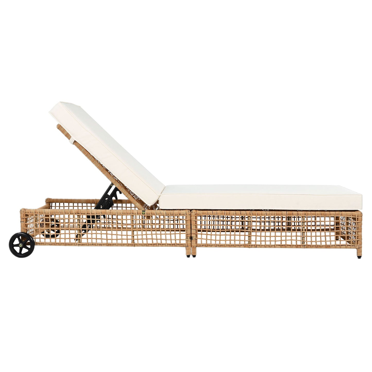 Outdoor Lounge Chair With 5 Position Backrest With Cushion And Wheels