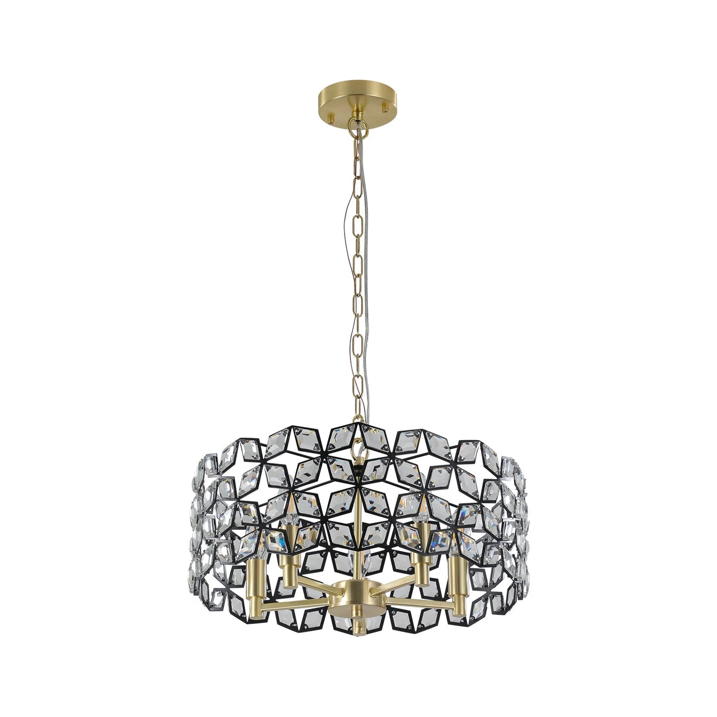 19" Geometric Crystal and Black Gold Round Pendant Chandelier