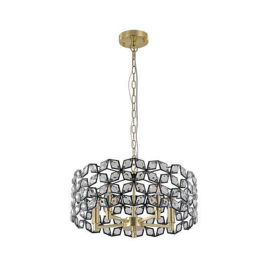 19" Geometric Crystal and Black Gold Round Pendant Chandelier