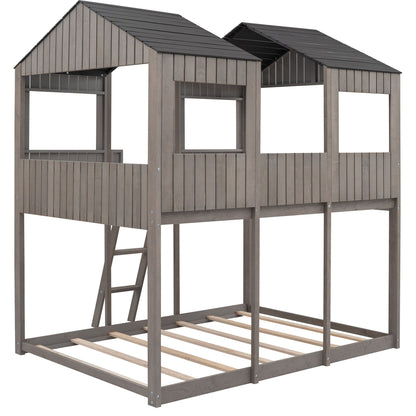 Bunk Bed With Roof, Window, Guardrail, Ladder