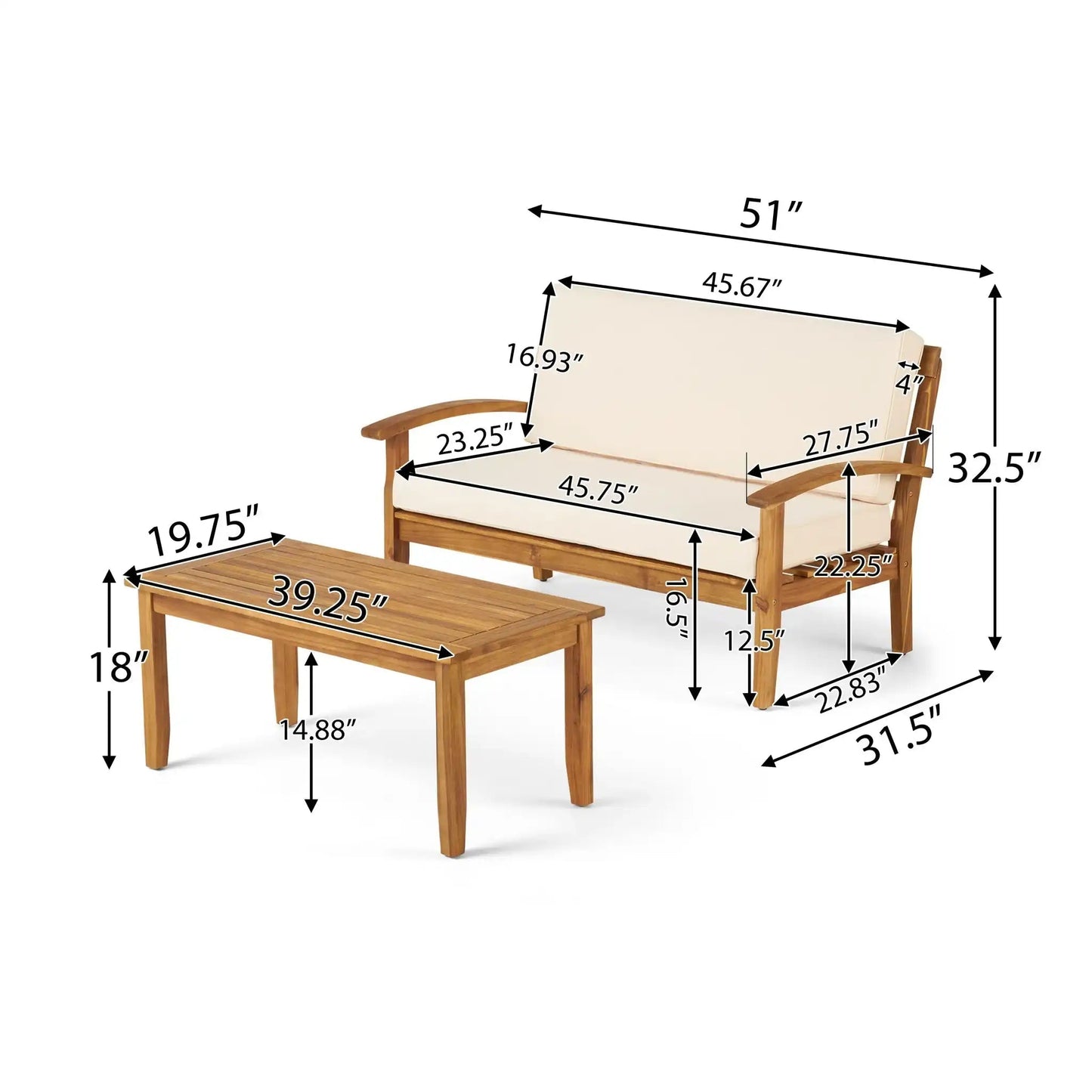 Outdoor Chat Set With Coffee Table and Loveseat