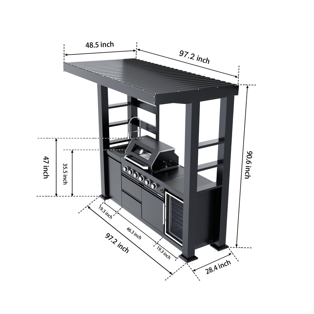 97-Inch 4-Burner Deluxe Stainless Steel Gas Outdoor Kitchen Grill