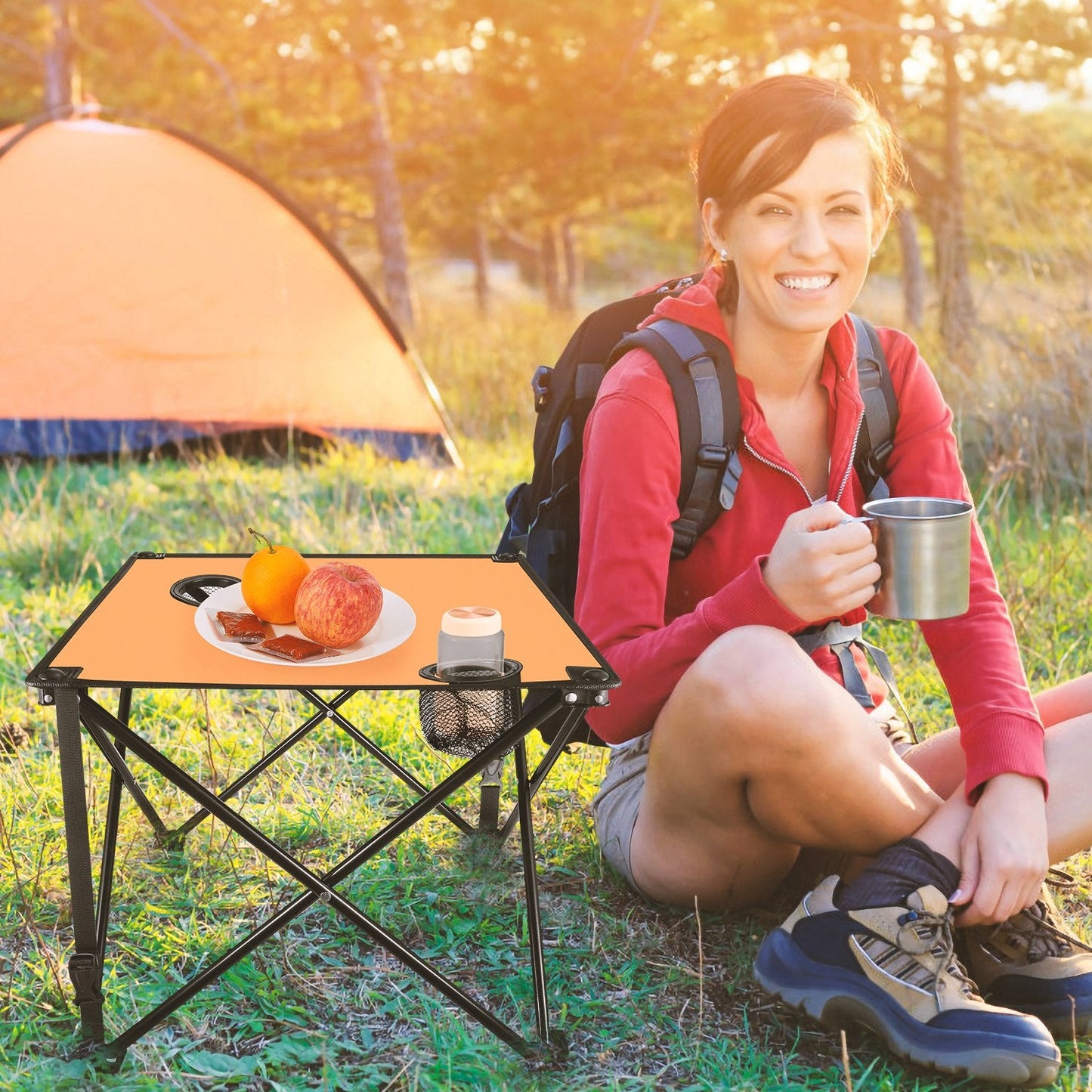 Portable Folding Camping Table with Cup Holders & Carry Bag