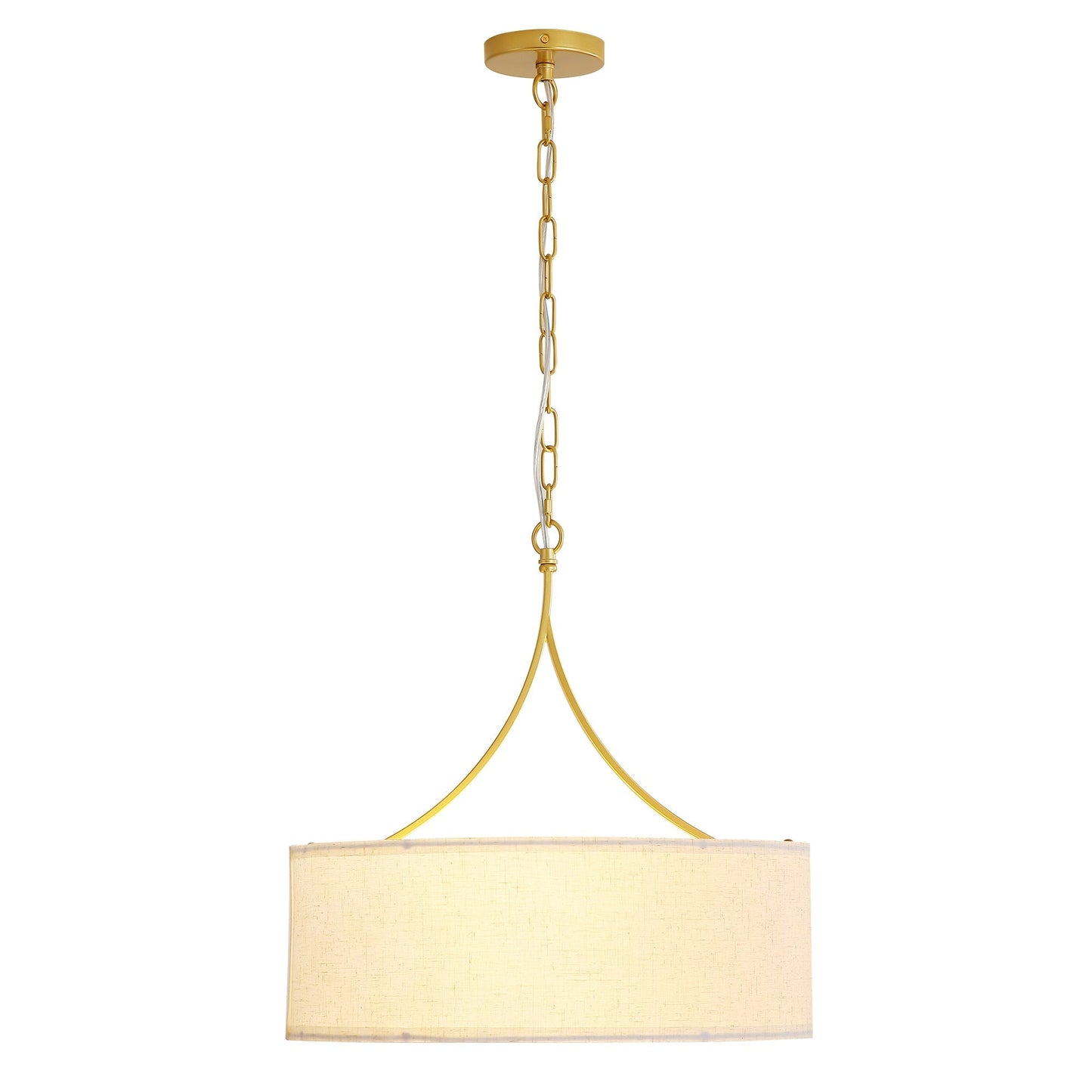 3-Light Gold Fabric Drum Pendant Light