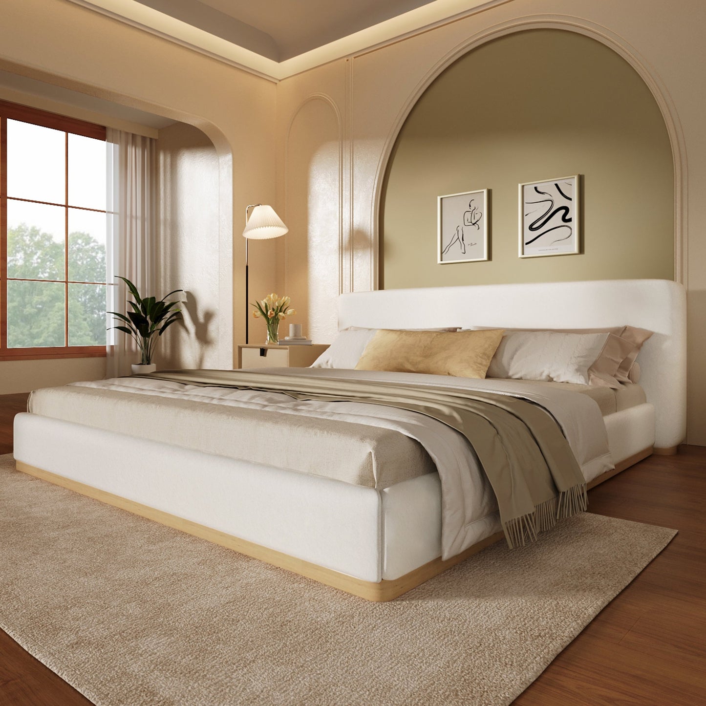 Elegant Upholstered Bed With Solid Wood Frame, King