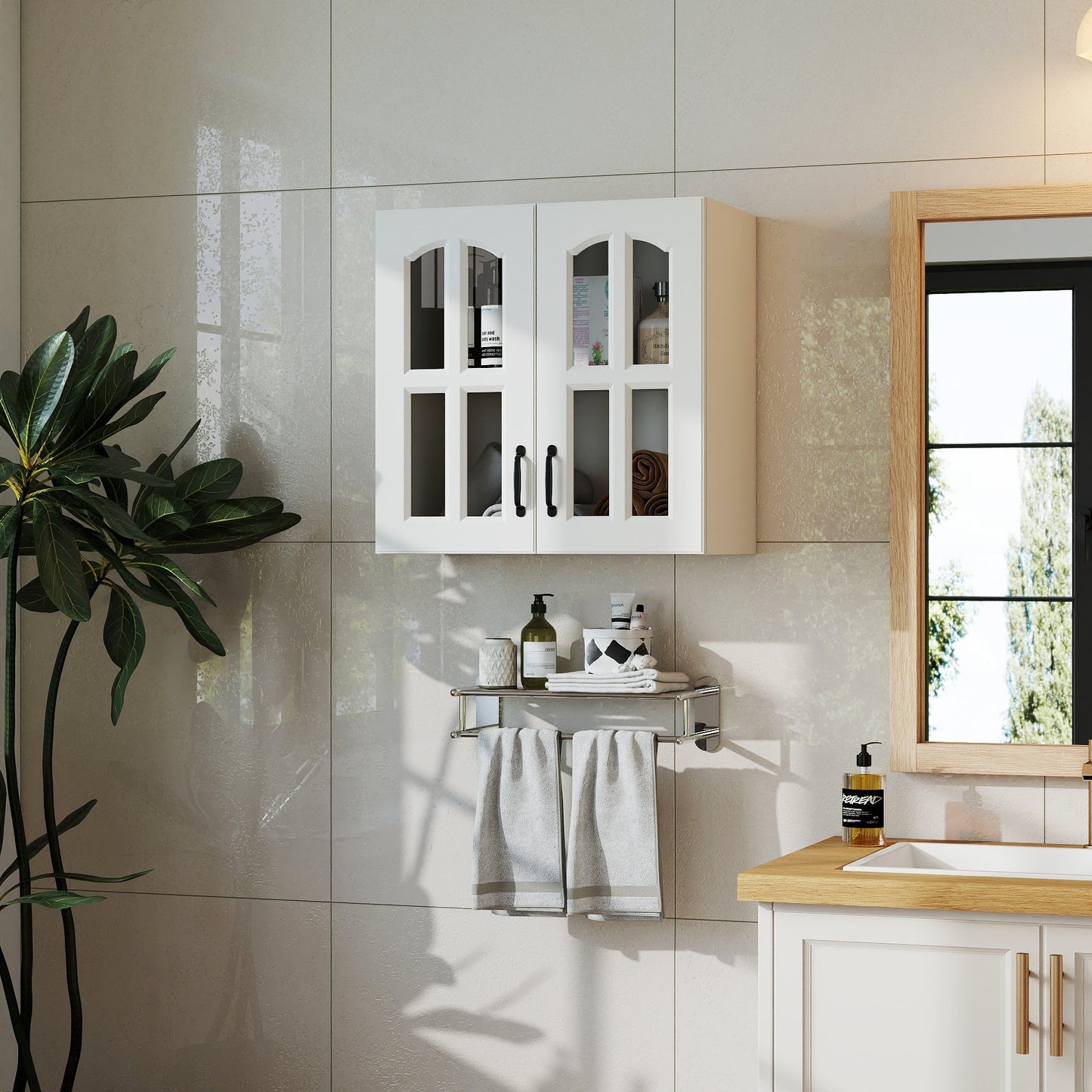 Wall Cabinet with Glass Door and Adjustable Shelves