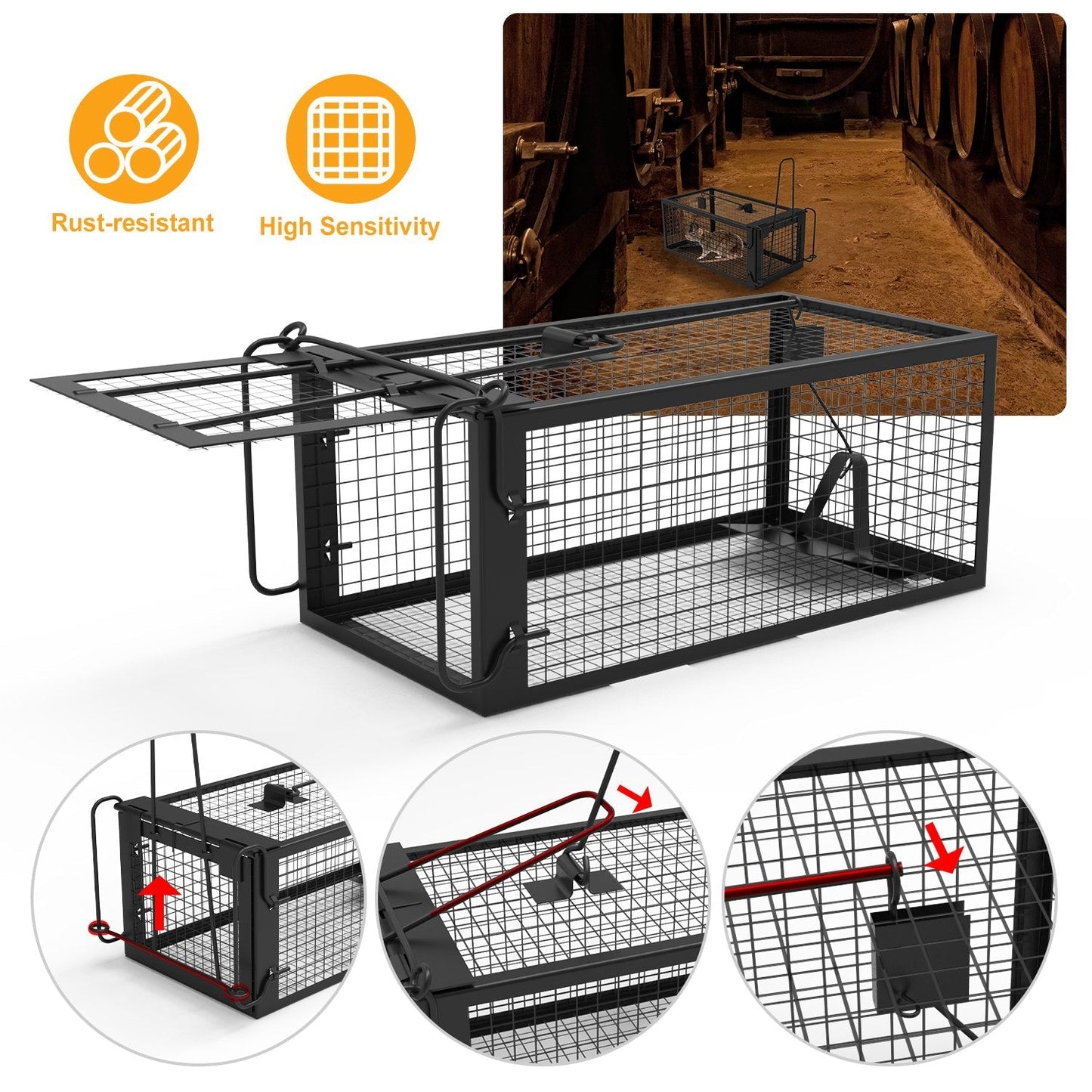Humane Rat Trap Cage – Live Rodent Trap with Detachable Rod