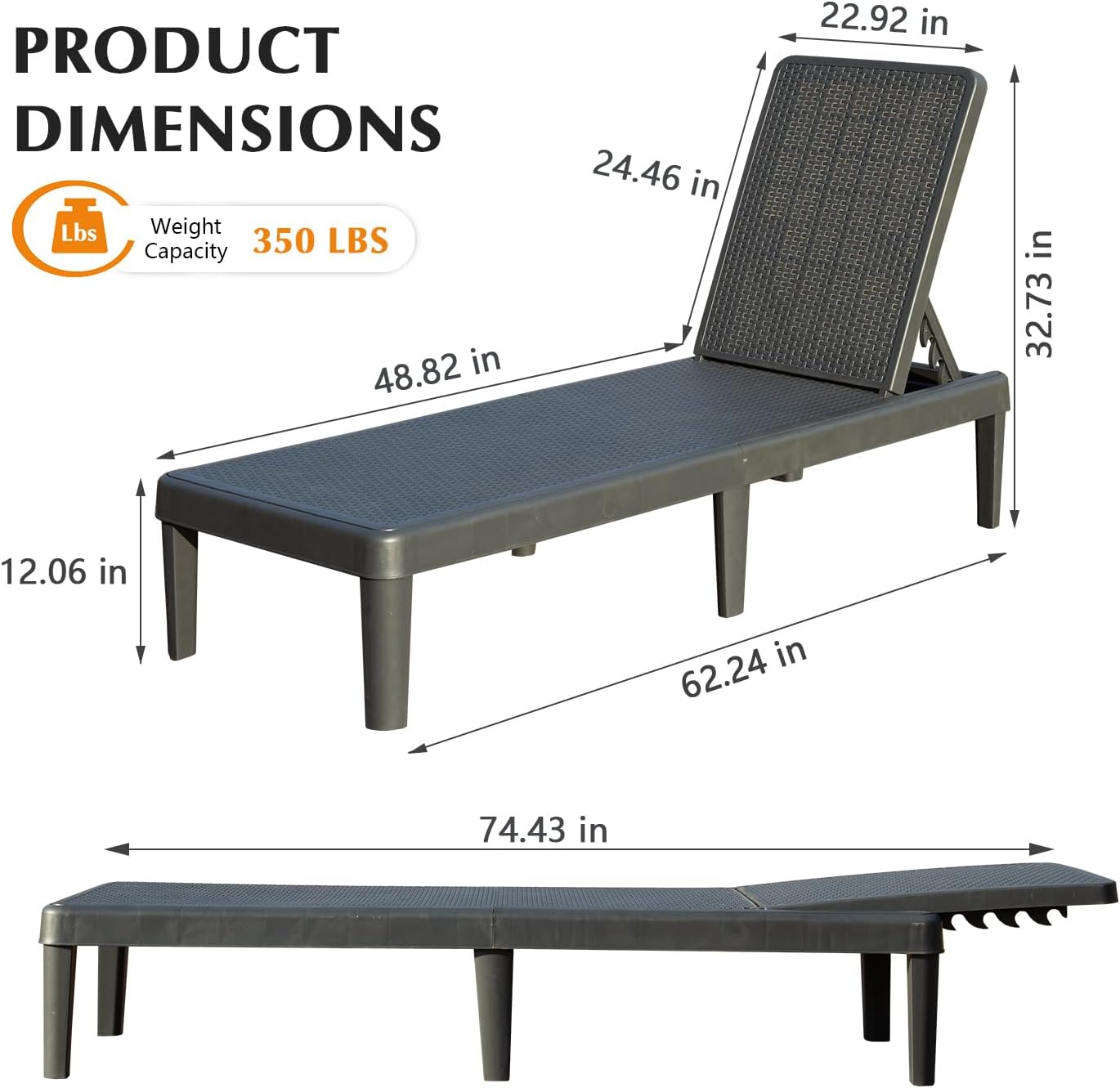 Pool Lounge Chairs Set of 2 with 6-Position Adjustable Backrest