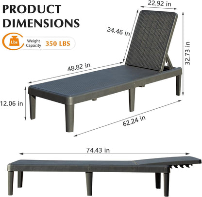 Pool Lounge Chairs Set of 2 with 6-Position Adjustable Backrest