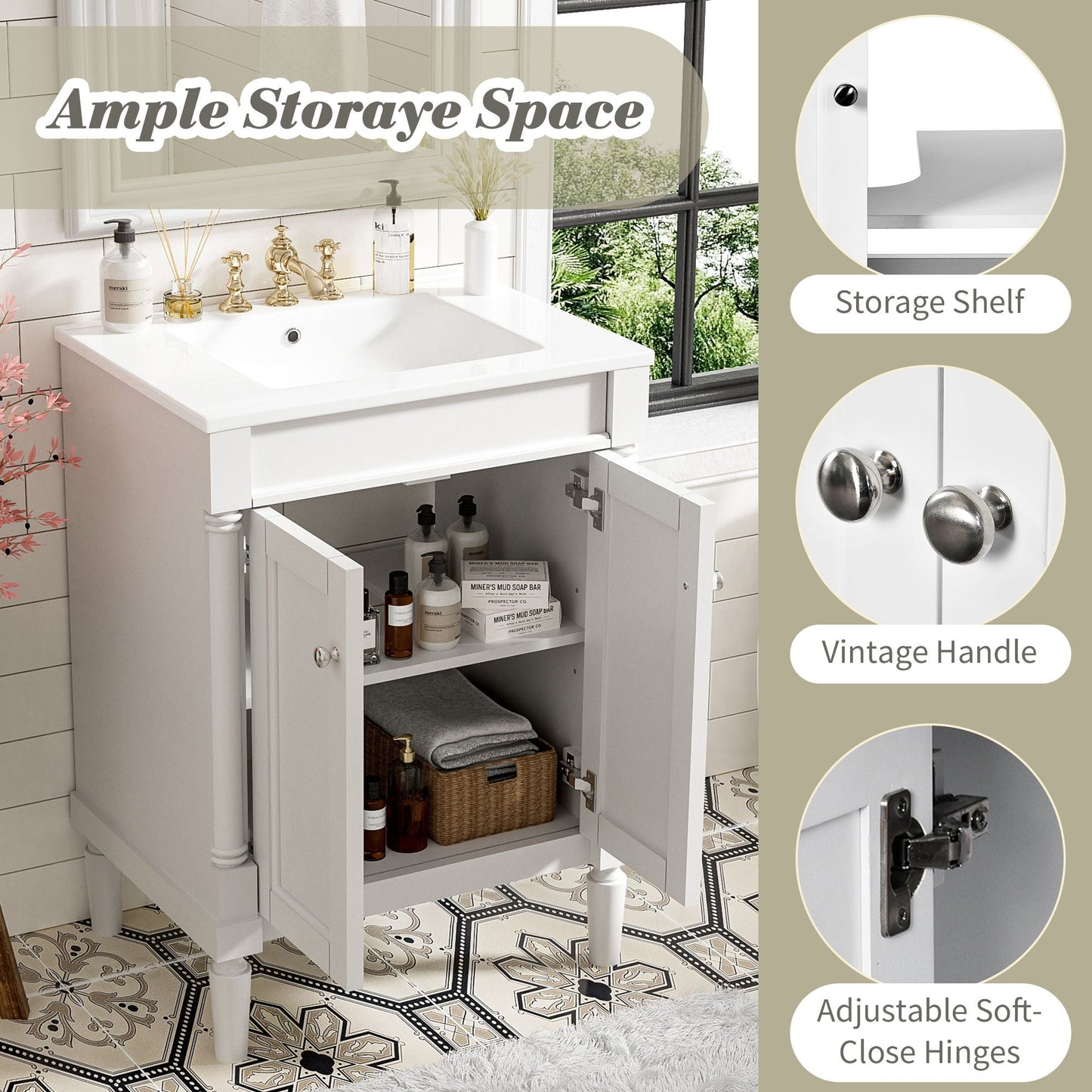 Bathroom Vanity With Top Sink, 2 Tier Storage Cabinet