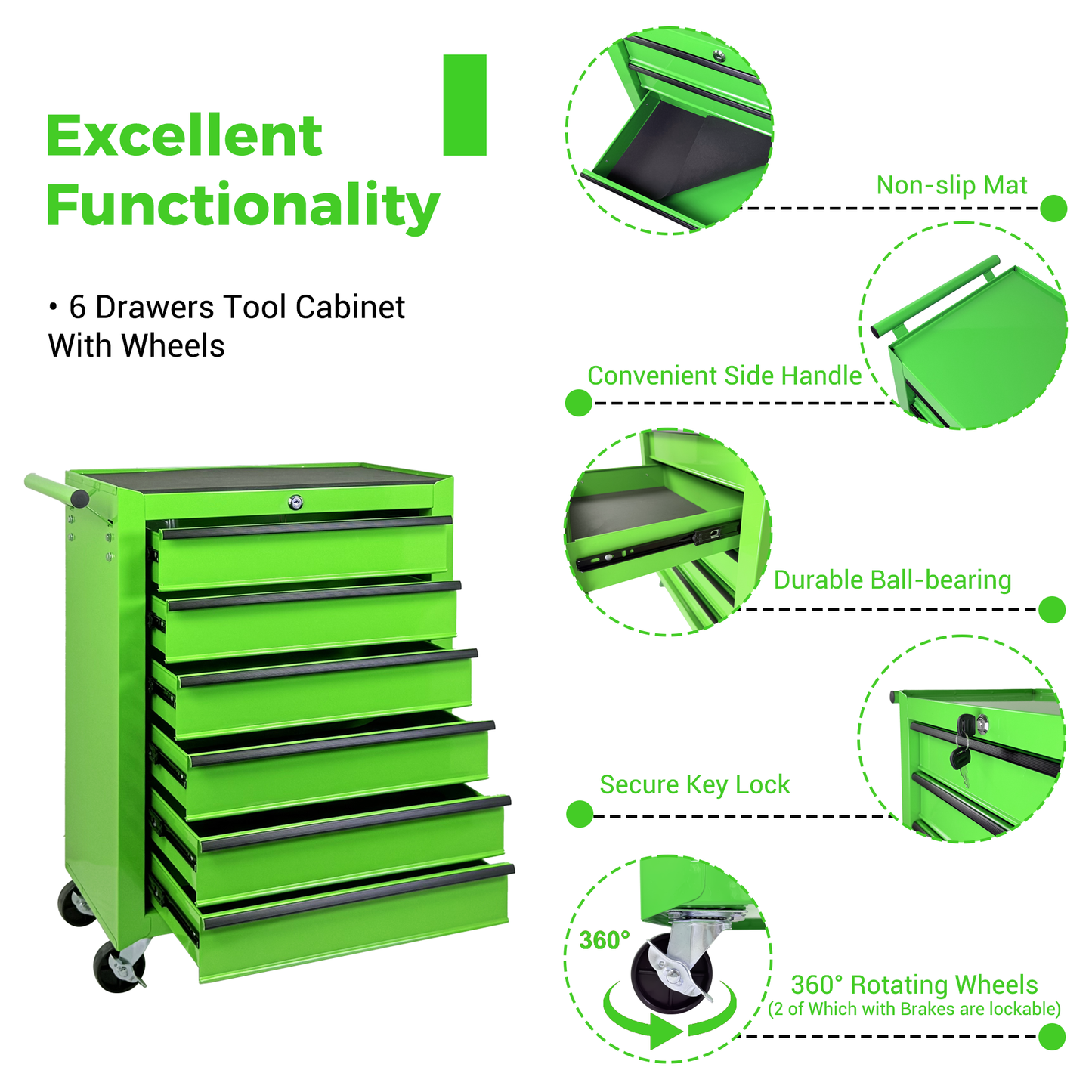 Rolling Metal Tool Chest with 6 Drawers