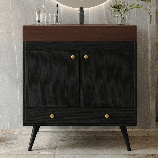 Contemporary Free-standing Bathroom Vanity with Faux Marble Top & Ceramic Sink