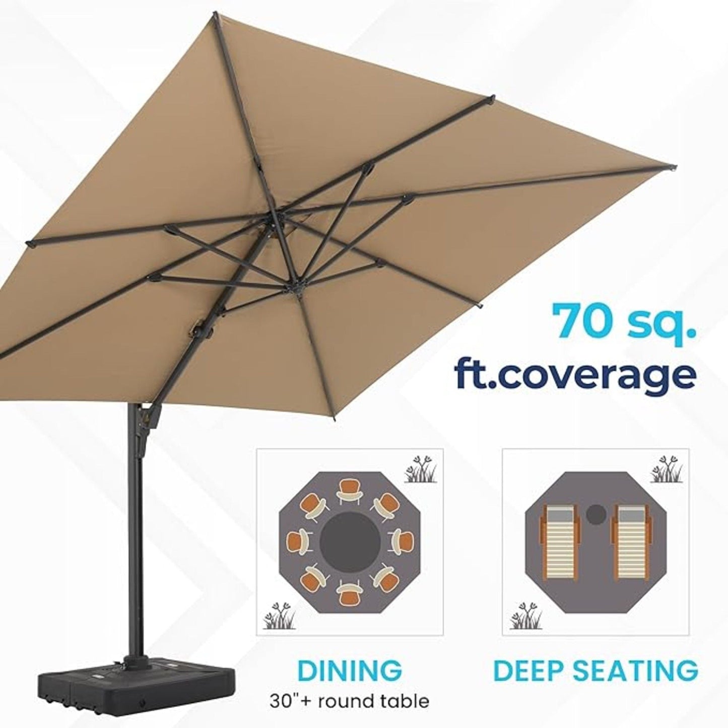 Round Cantilever Patio Umbrella With 360 Rotation & Infinite Tilt Adjustment