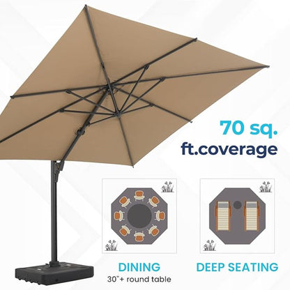 Round Cantilever Patio Umbrella With 360 Rotation & Infinite Tilt Adjustment