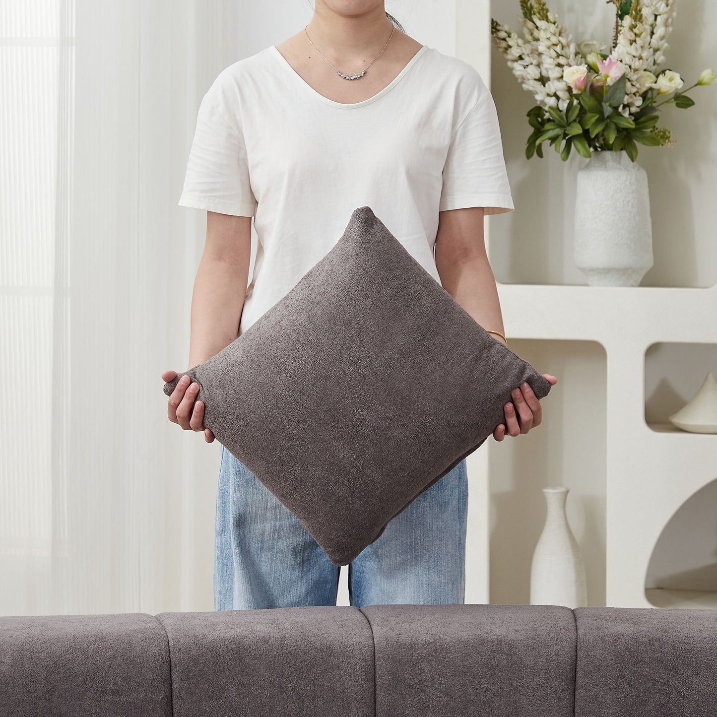 Modular Sectional Sofa With 2 Pillows, Symmetrical Design