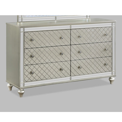 6 Drawer Bedroom Dresser With Diamond Patterned Drawer Fronts - Silver