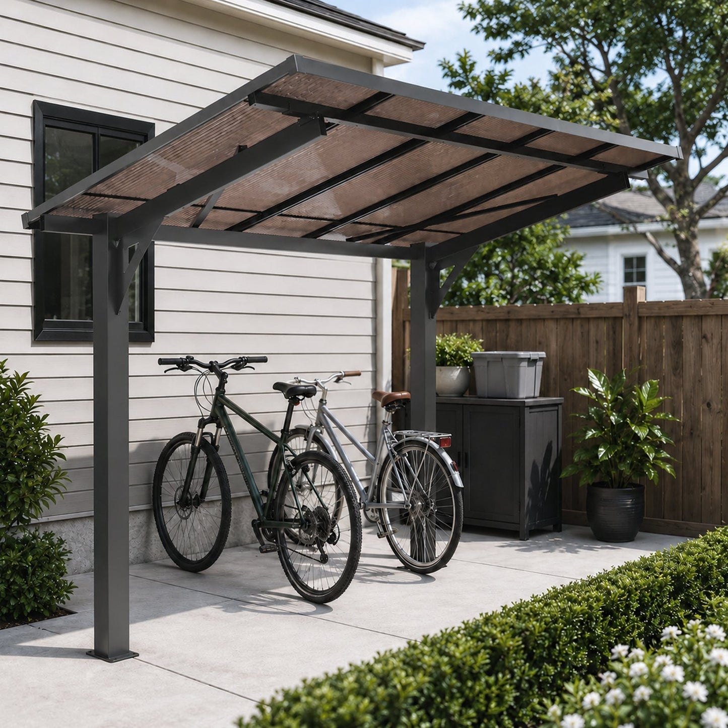 8x5ft Galvanized Steel Carport with Sloped PC Roof