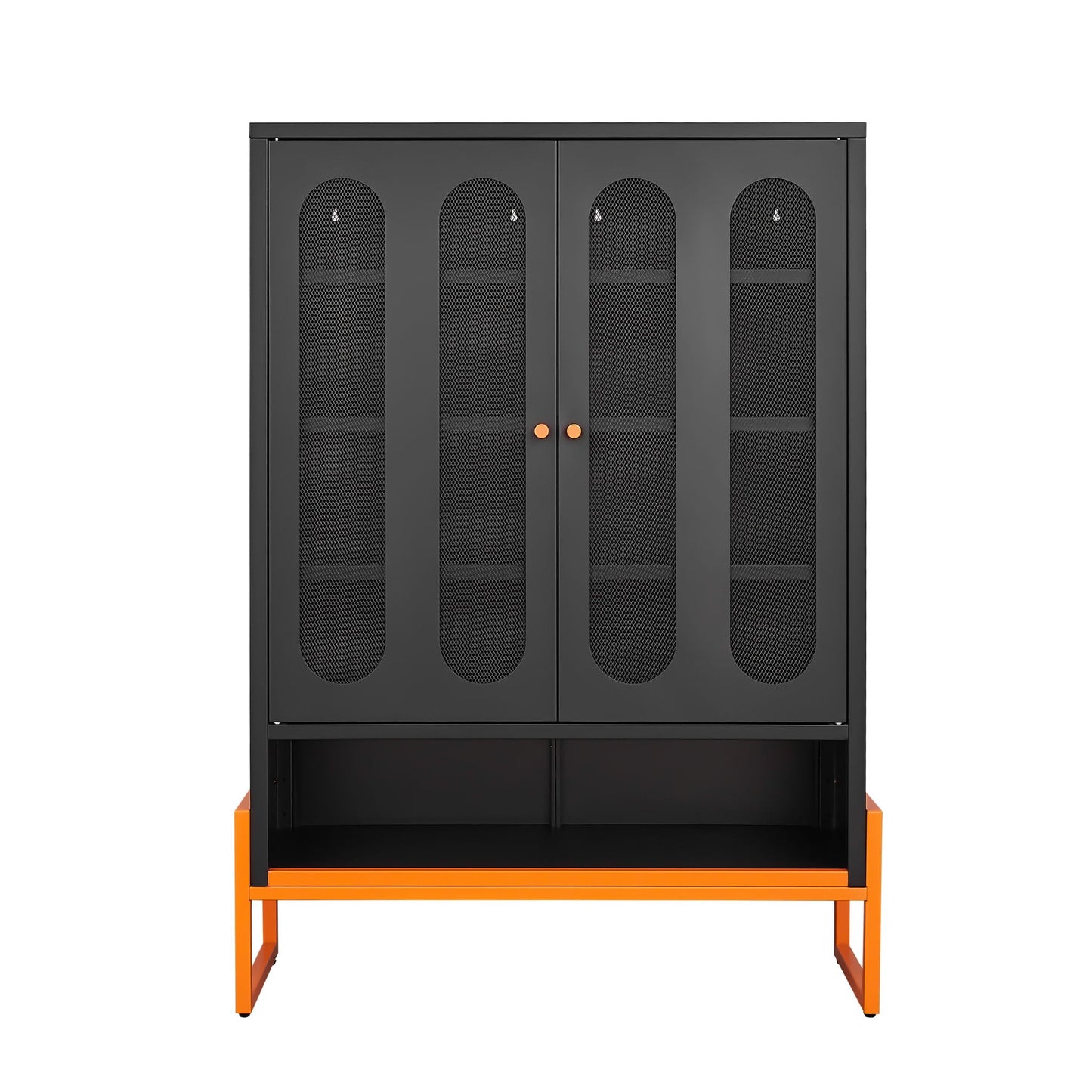 Modern Metal Shoe Cabinet With DoublebSided Doors And Adjustable Partitions