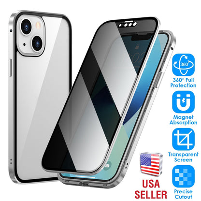 Privacy Magnetic Phone Case 360¡ Full Protection Anti Spy Phone Cover Double Sided Tempered Glass Magnet Absorption Fit for IOS Phone 13 Pro