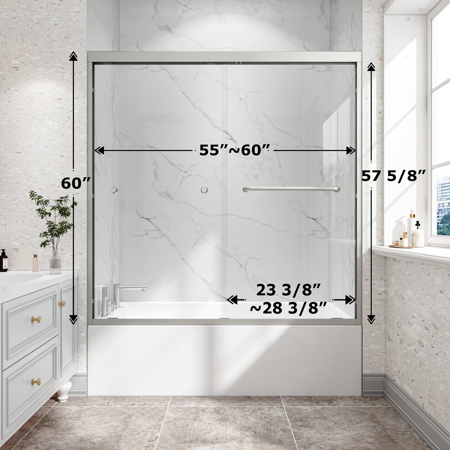 55-60" W x 60" H Brushed Nickel Double Bypass Sliding Shower Door