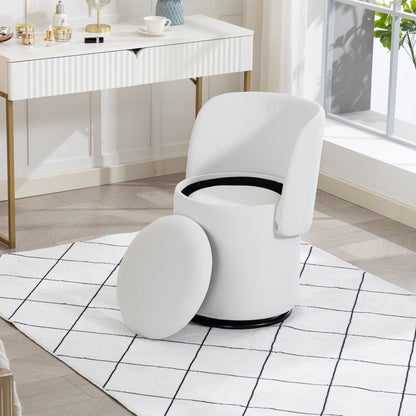 Barrel Chair With Built In Storage, 360° Swivel - Beige
