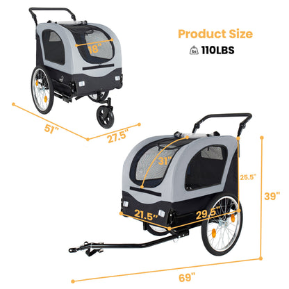 2-in-1 Bike Trailer & Pet Stroller for Dogs up to 110lbs