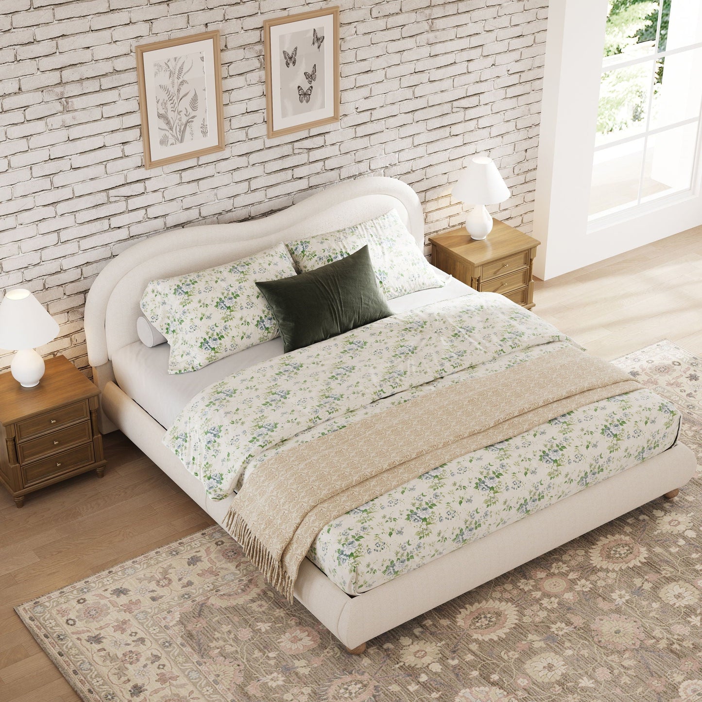 Upholstered Platform Bed Frame With Curved Headboard