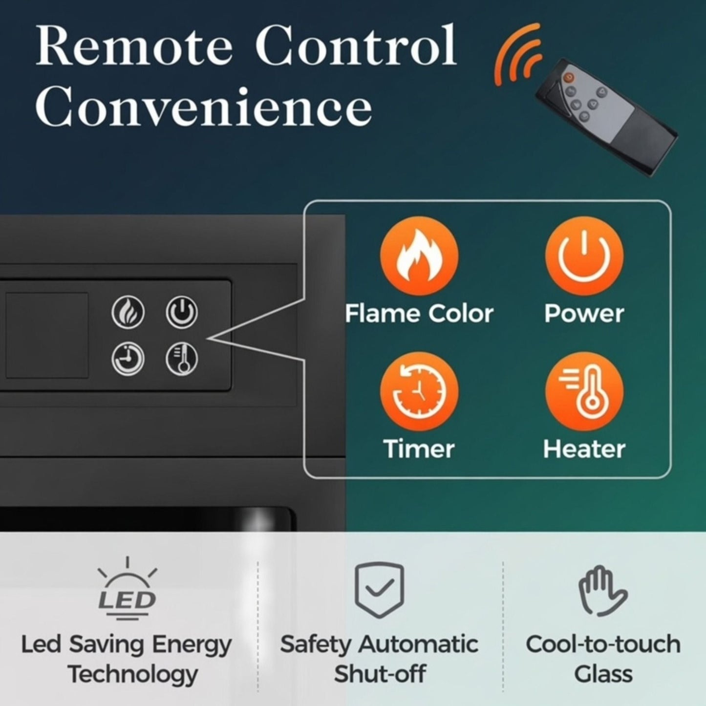 Electric Fireplace Insert Heater With Multicolor Flames, Remote Control - Black