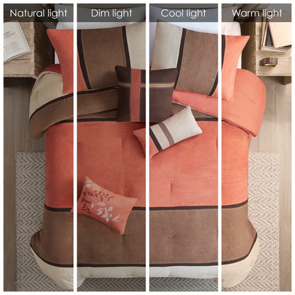 7 Piece Faux Suede Comforter Set - Coral King