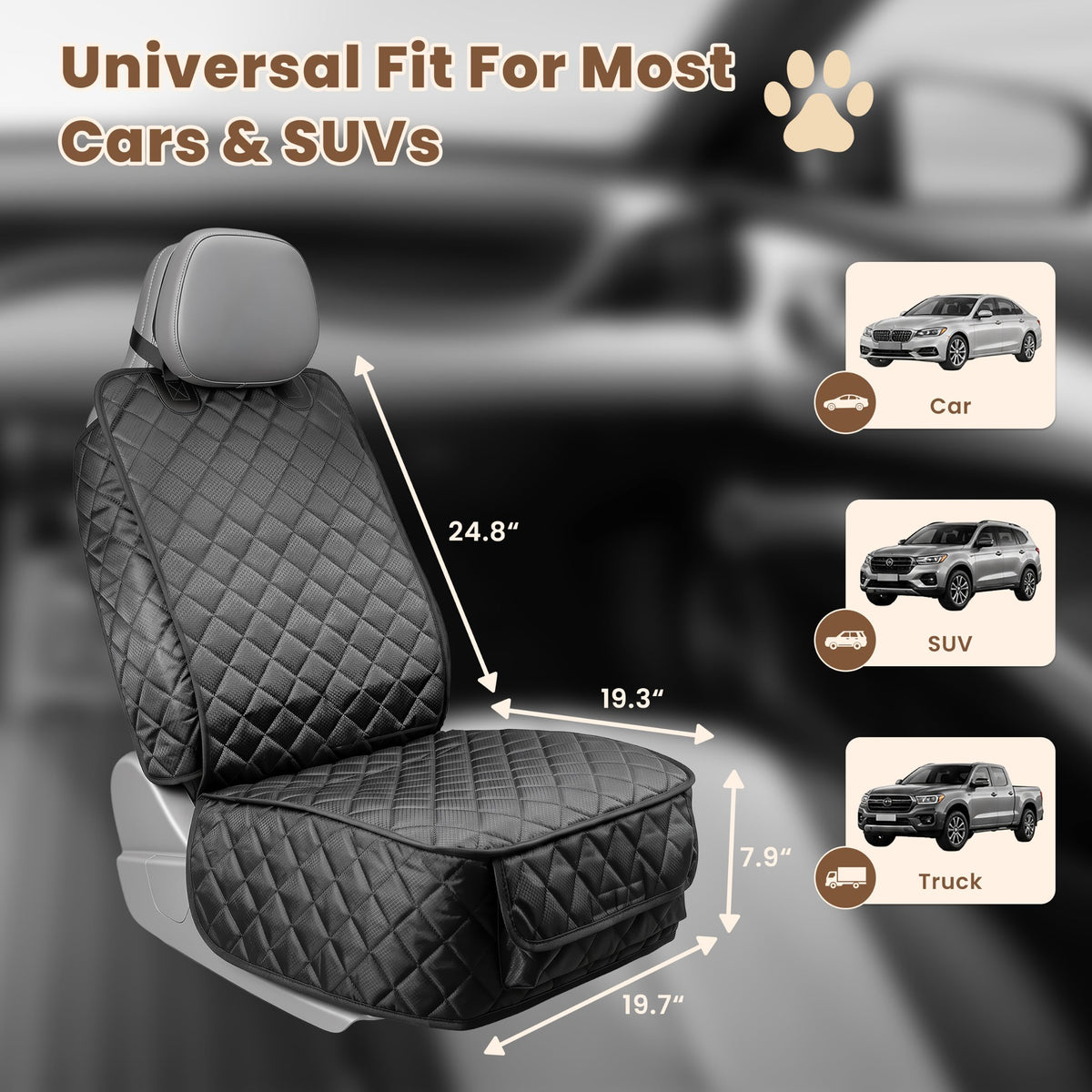 2 Pack Dog Car Seat Cover For Front Seat, Waterproof Car Seat Protector 900D Tear-resistant Front Seat Cover For Dogs, Full Side Flaps, Non-slip, Universal Fit For Cars Trucks SUVs, Easy To Clean