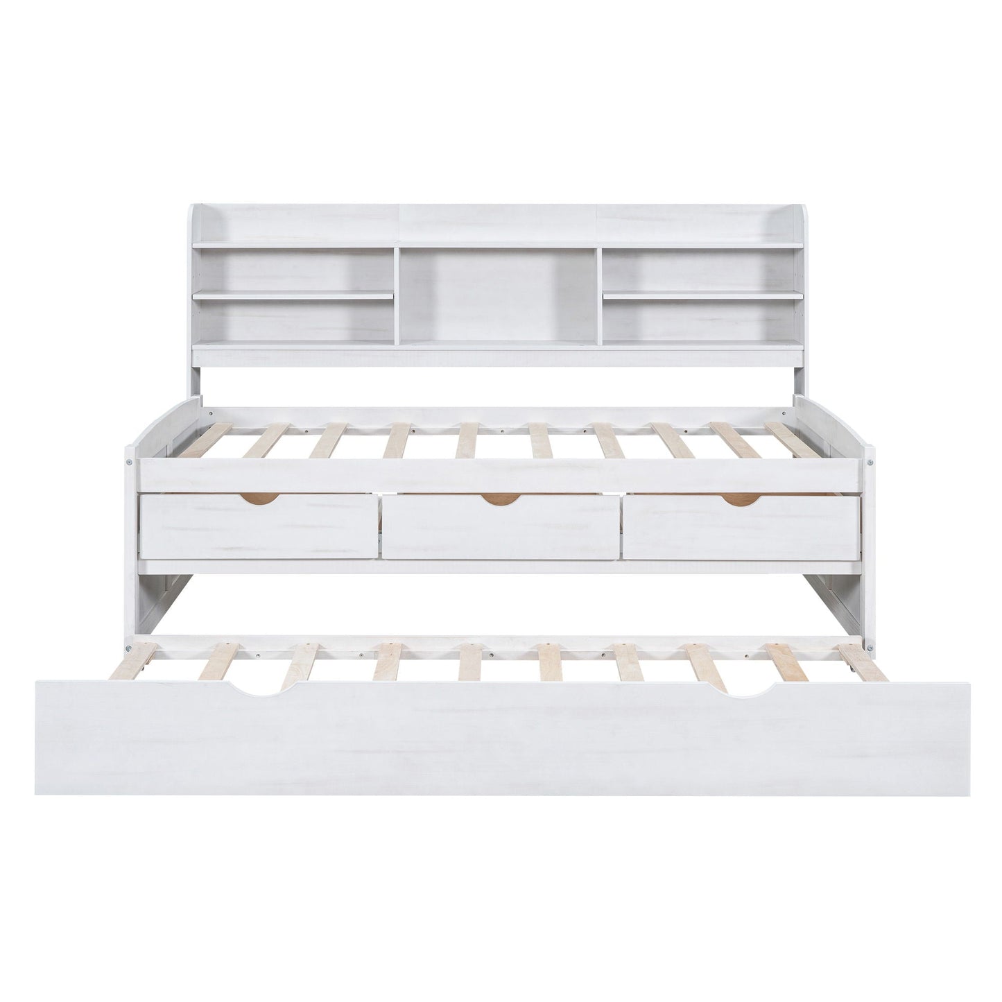 Captain Bed With Built In Bookshelves, 3 Storage Drawers, And Trundle