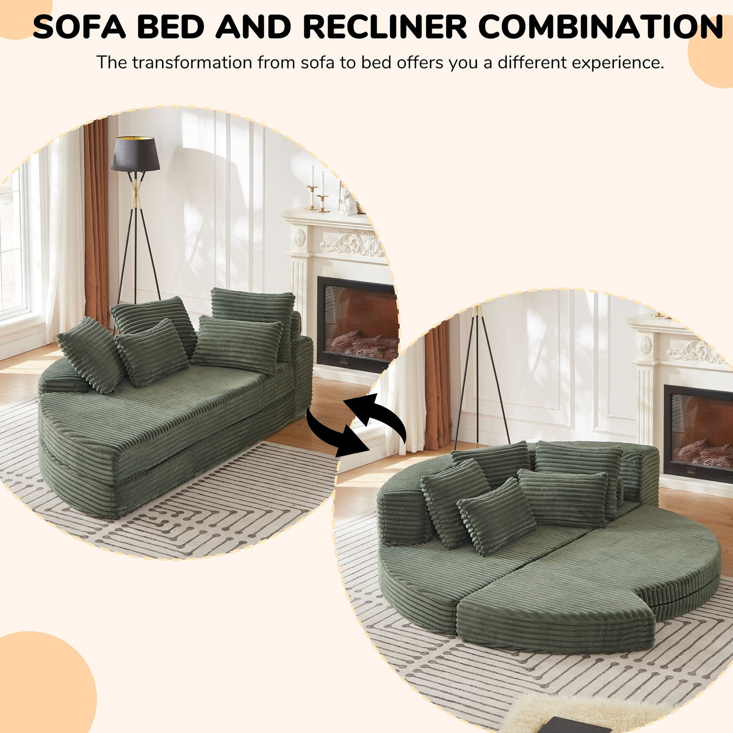 Semi Circular 2 In 1 Sofa Bed With Neck Pillow And Throw Pillows