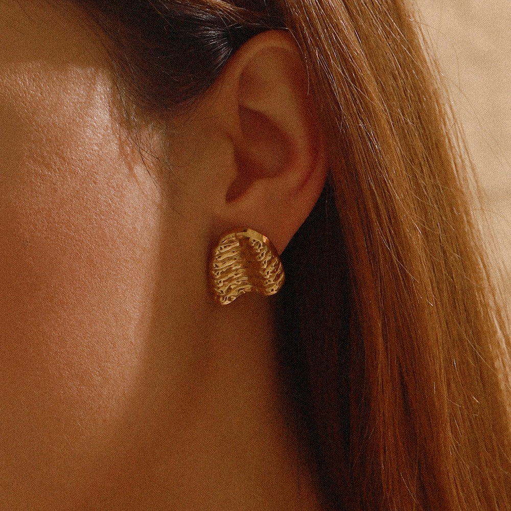 18K gold geometric shape with texture design unique personality earrings