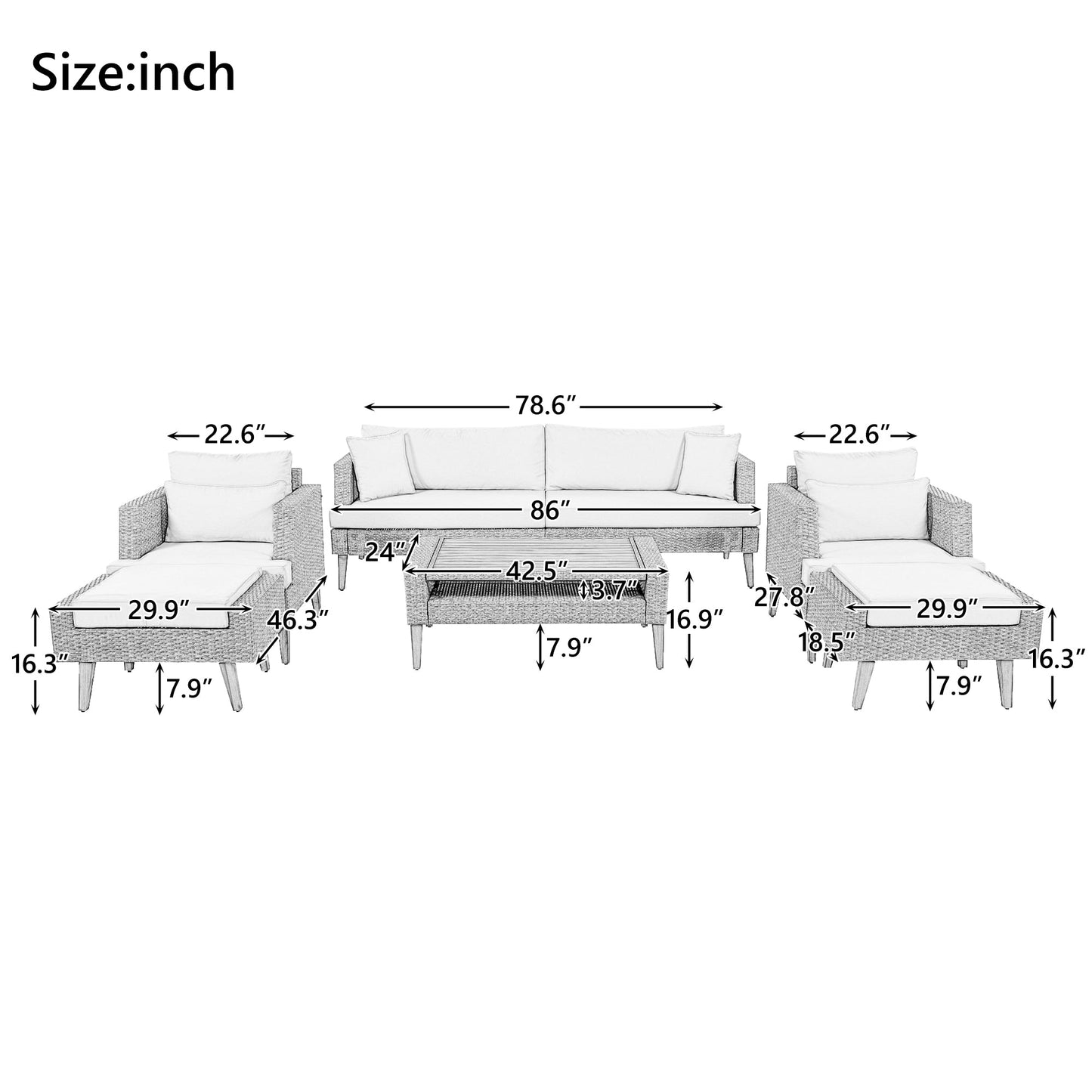 6-Piece All Weather PE Wicker Sofa Set