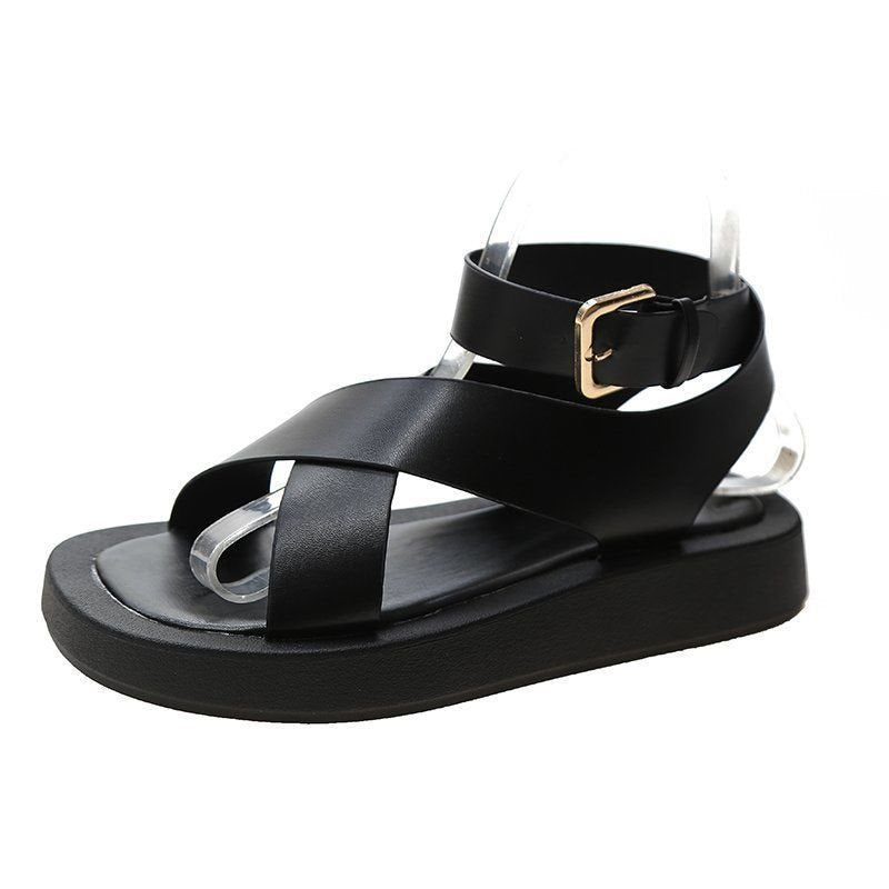 Platform Mule Sandals With A Cross-strap And Ankle Buckle