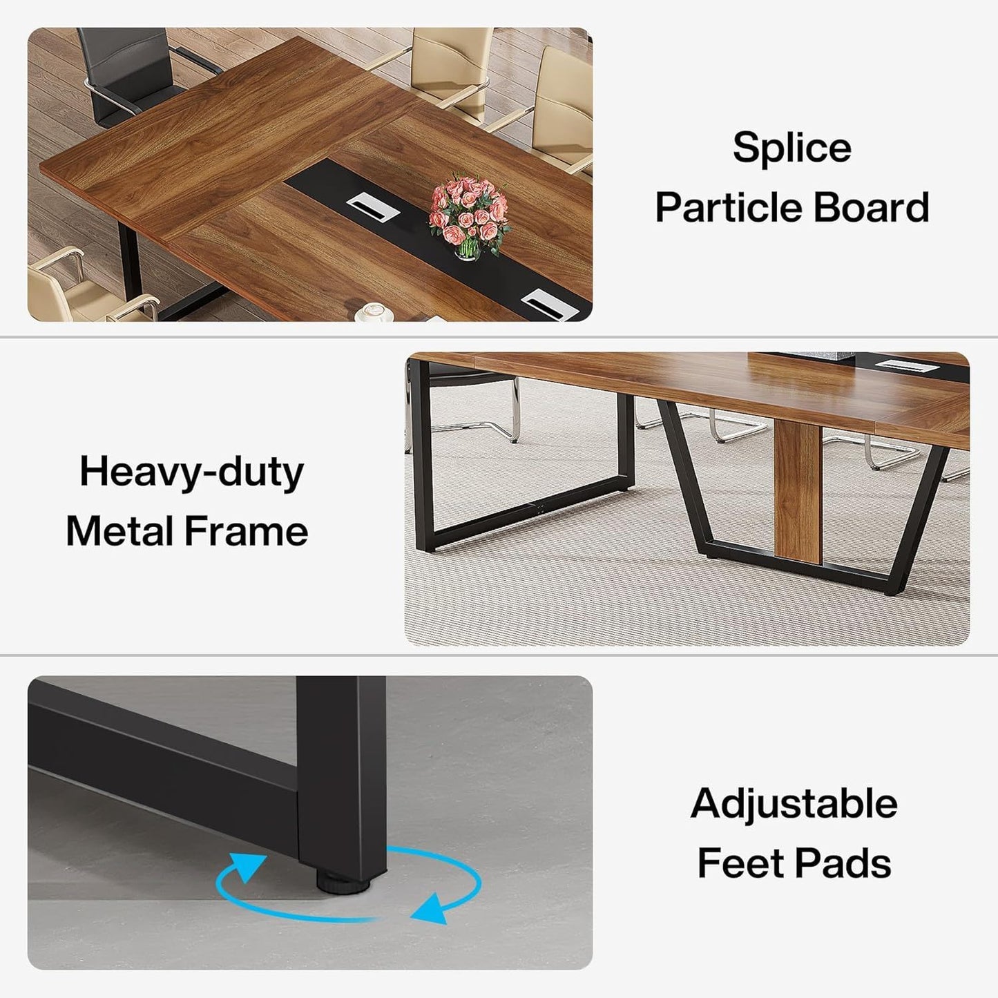 Conference Table For 8 - 10 People With Cable Management - Brown / Black