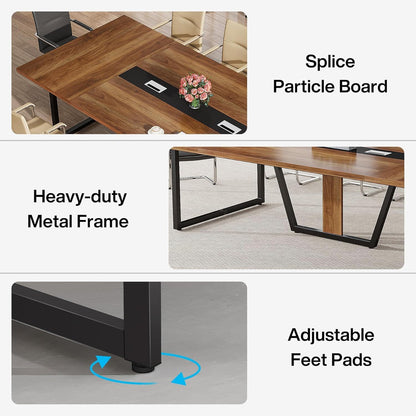 Conference Table For 8 - 10 People With Cable Management - Brown / Black
