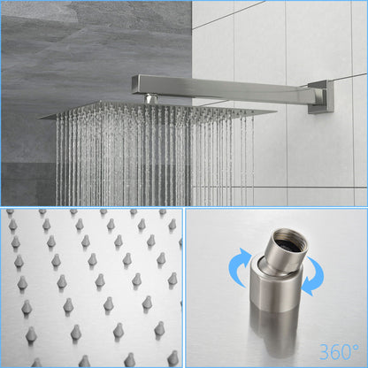 Dual Shower Head System With 12" Wall Mounted Square Rain Shower And Rough In Valve