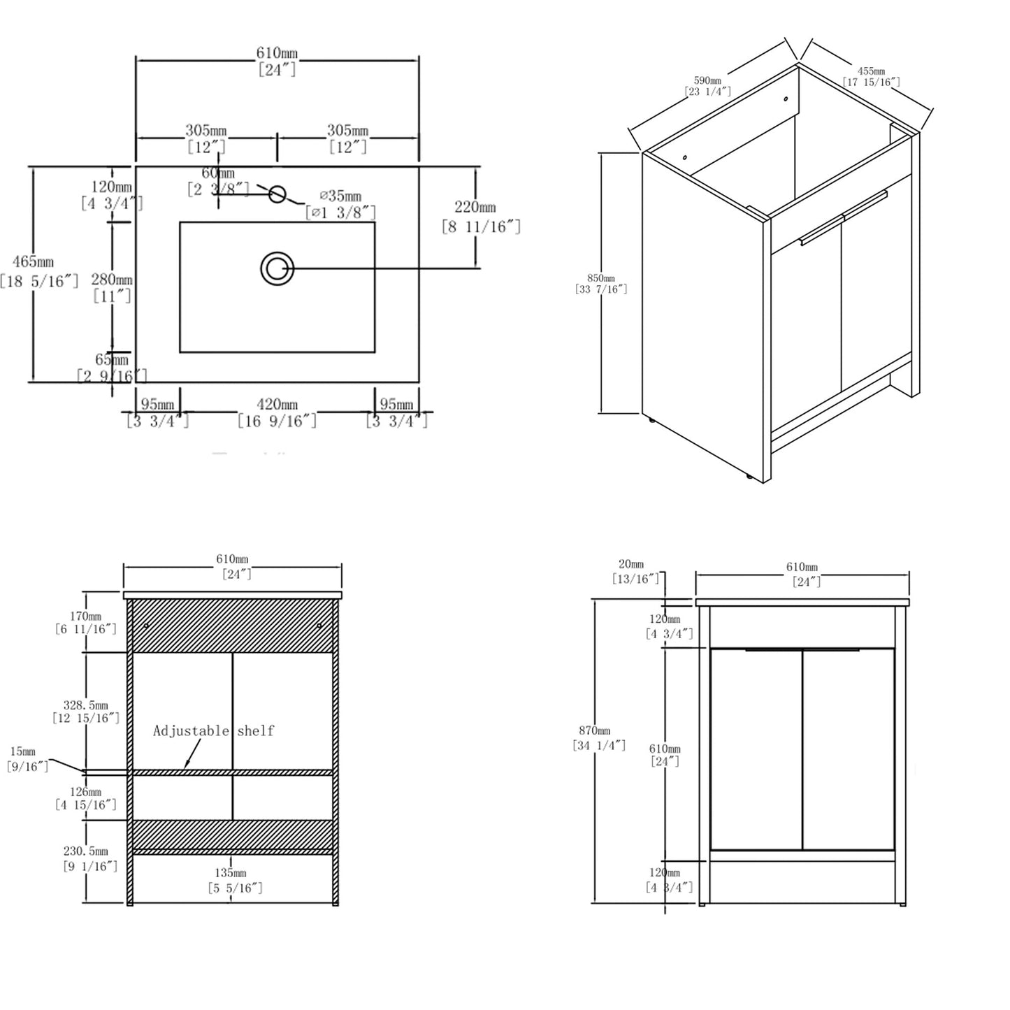 24 Inch Floating Bathroom Vanity with Ceramic Sink and Soft-Close Door