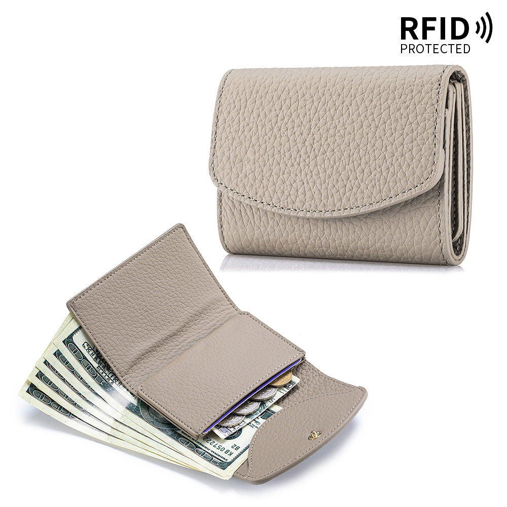 Japanese-style Short Wallet For Women Made From Top-layer Cowhide With A Premium Feel